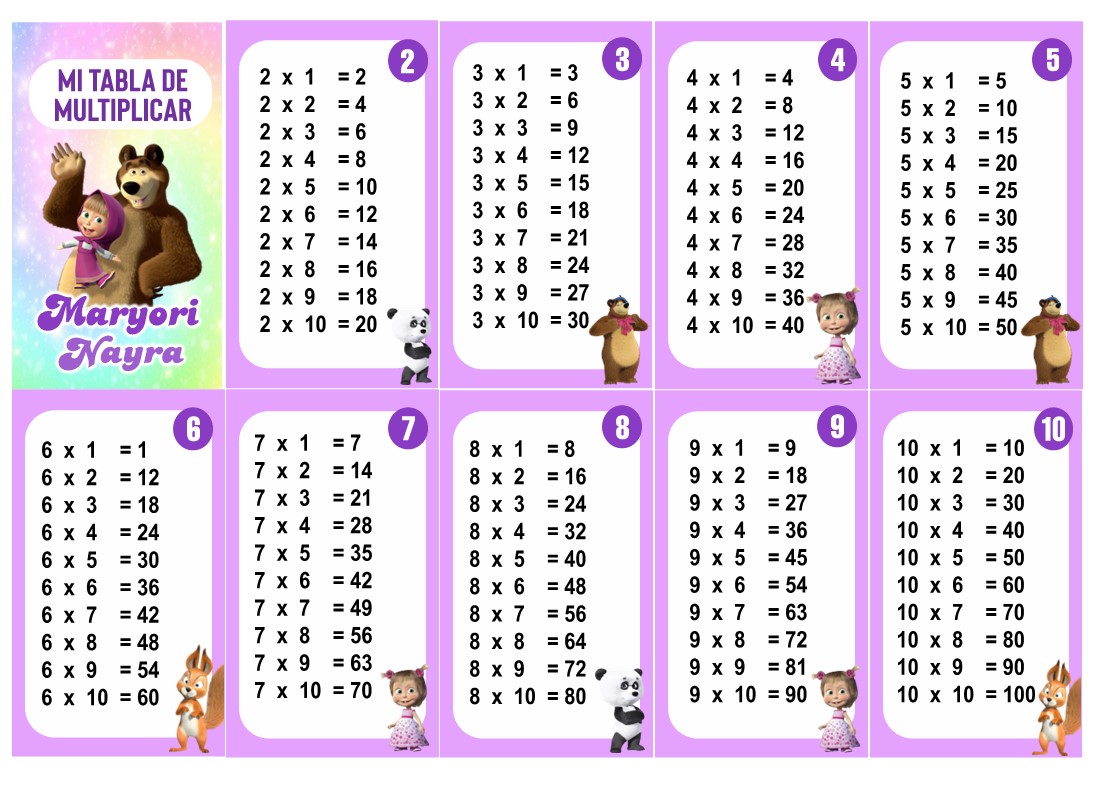 Masha y el Oso Tabla de Multiplicar